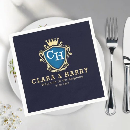 Luxury romantic champagne gold elegant monogrammed servet