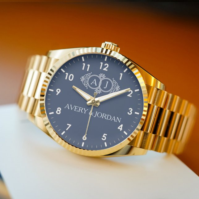 Luxury romantic couple name monogram wristwatch horloge (Creator heeft geüpload)