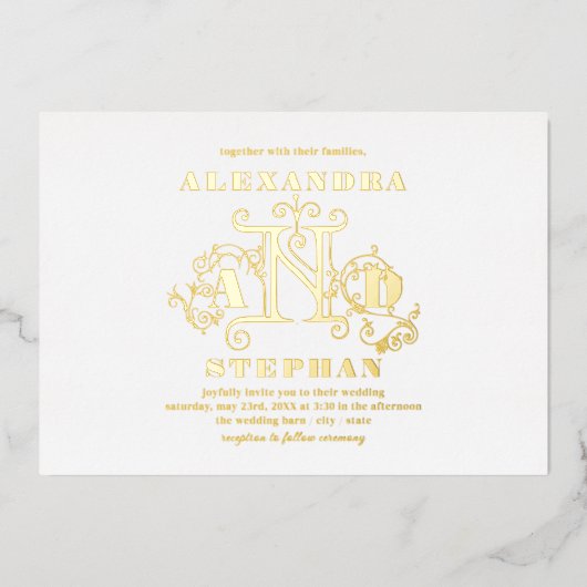 Luxury Romantic Flourish Calligraphy Wedding Gold Folie Uitnodiging (Voorkant)