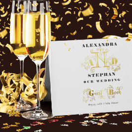 Luxury Romantic Flourish Calligraphy Wedding Gold Gastenboek