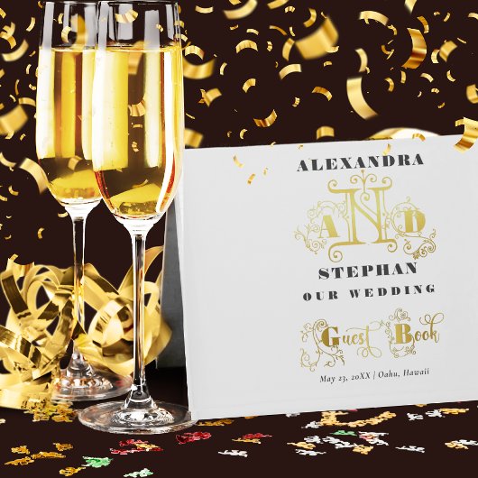 Luxury Romantic Flourish Calligraphy Wedding Gold Gastenboek