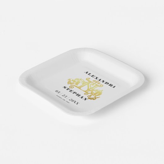 Luxury Romantic Flourish Calligraphy Wedding Gold Papieren Bordje (Gebogen)