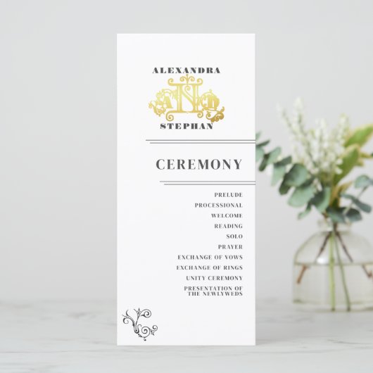 Luxury Romantic Flourish Calligraphy Wedding Gold Programmakaart (Staand voorkant)
