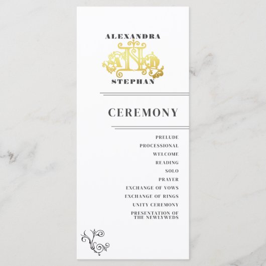 Luxury Romantic Flourish Calligraphy Wedding Gold Programmakaart (Voorkant)