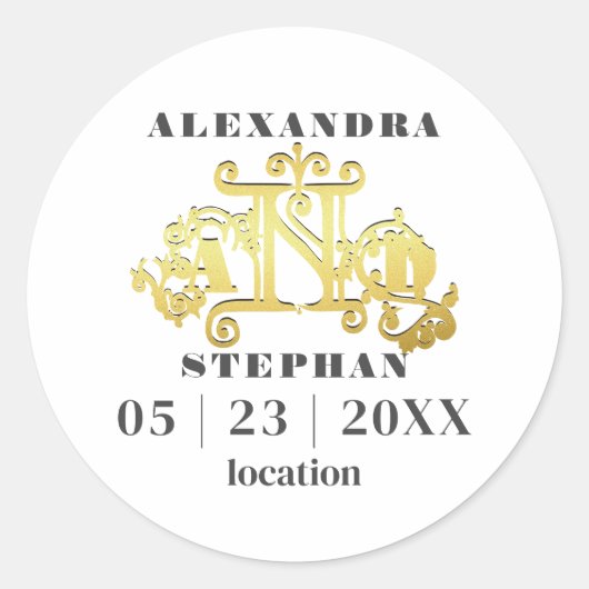 Luxury Romantic Flourish Calligraphy Wedding Gold Ronde Sticker (Voorkant)