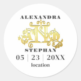 Luxury Romantic Flourish Calligraphy Wedding Gold Ronde Sticker