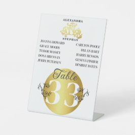 Luxury Romantic Flourish Wedding Gold Table Number Reclamebord Met Voetstuk