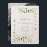 Luxury Romantic Greenery Photo Wedding Kaart<br><div class="desc">Deze elegante trouwuitnodiging met delicate waterverf bladeren kan gepersonaliseerd worden met je foto en speciale trouwdag informatie. Ontworpen door: Thisnotme©</div>