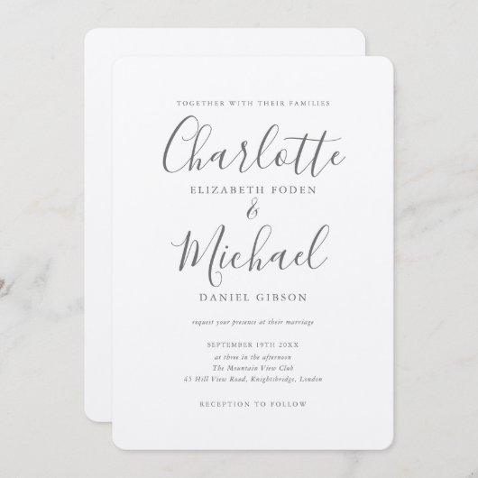 Luxury Romantic Silver Metallic Script Weddenschap Kaart (Voorkant / Achterkant)