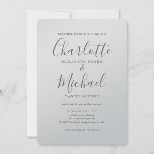 Luxury Romantic Silver Metallic Script Weddenschap Kaart