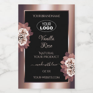 Luxury Roos Gold Black Floral Product Labels Logo Voedselcontainer Etiket