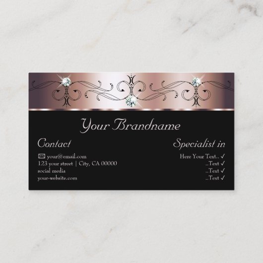 Luxury Roos Gold Black Squiggings Jewels met foto Visitekaartje (Achterkant)