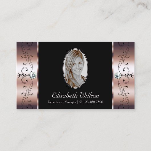 Luxury Roos Gold Black Squiggings Jewels met foto Visitekaartje (Voorkant)