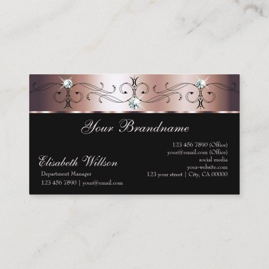 Luxury Roos Gold Black Squiggings Jewels met Logo Visitekaartje (Achterkant)