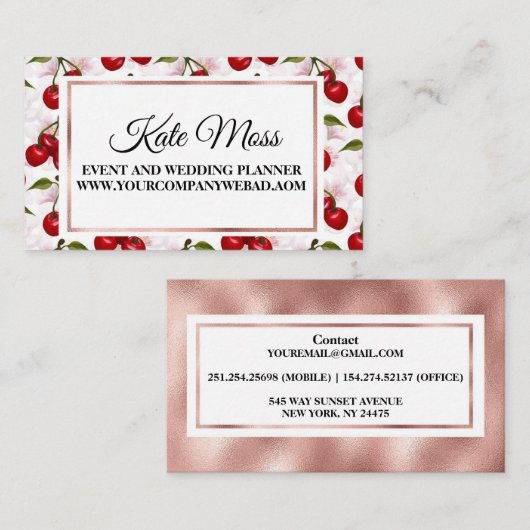 Luxury Roos Gold Cherry Blossom Visitekaartje (Voorkant / Achterkant)