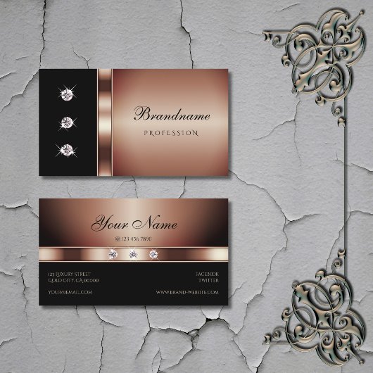 Luxury Roos Gold en Black met Shimmery Diamonds Visitekaartje