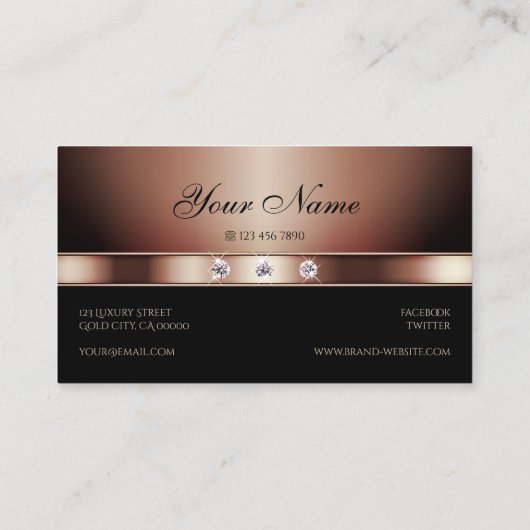 Luxury Roos Gold en Black met Shimmery Diamonds Visitekaartje (Achterkant)