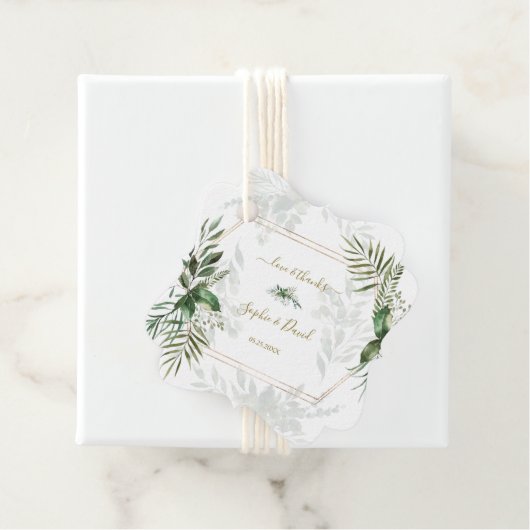 Luxury Roos Gold Geometric Greenery Wedding Bedankjes Labels (In situ)