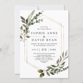 Luxury Roos Gold Geometric Greenery Wedding Kaart