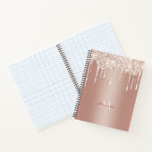 Luxury Roos Gold Glitter Drip met naam/Monogram N Notitieboek (Binnen)