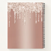 Luxury Roos Gold Glitter Drip met naam/Monogram N Notitieboek (Achterkant)
