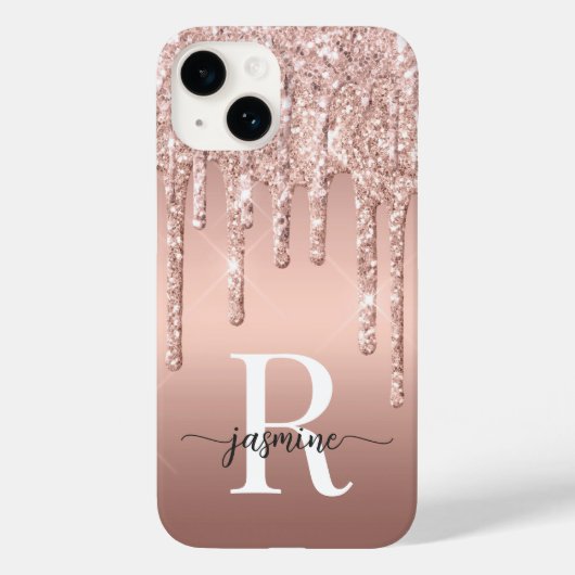 Luxury Roos Gold Glitter Drips Ombre Monogramed Case-Mate iPhone Case (Achterkant)