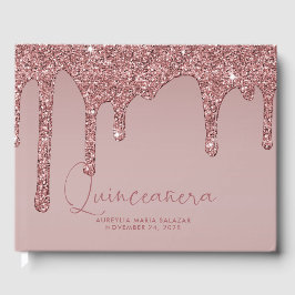 Luxury Roos Gold Glitter schrijft Quinceanera-foto Gastenboek