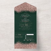 Luxury Roos Gold Green Glitter Confetti Wedding Al All In One Uitnodiging (Binnen)