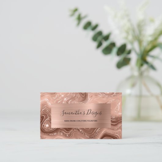 Luxury Roos Gold Marble Agate Glam Folie Visitekaartje (Staand voorkant)