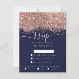 Luxury Roos Gold Navy Glitter Confetti Wedding RSVP Kaartje