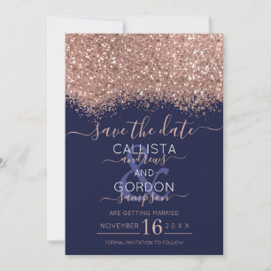 Luxury Roos Gold Navy Glitter Confetti Wedding Save The Date