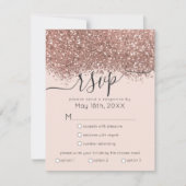 Luxury Roos Gold Pink Glitter Confetti Wedding RSVP Kaartje (Voorkant)