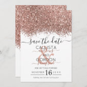 Luxury Roos Gold White Glitter Confetti Wedding Save The Date (Voorkant / Achterkant)