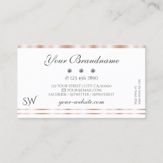 Luxury Roos Gold White Sparking Jewels Initialen Visitekaartje (Achterkant)