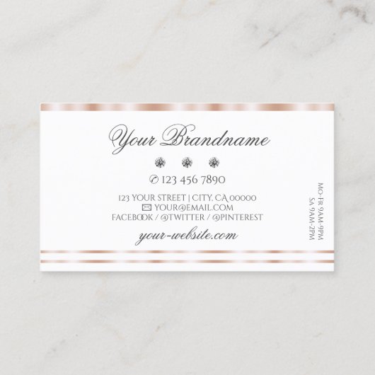 Luxury Roos Gold White Sparking Jewels Stylish Visitekaartje (Achterkant)