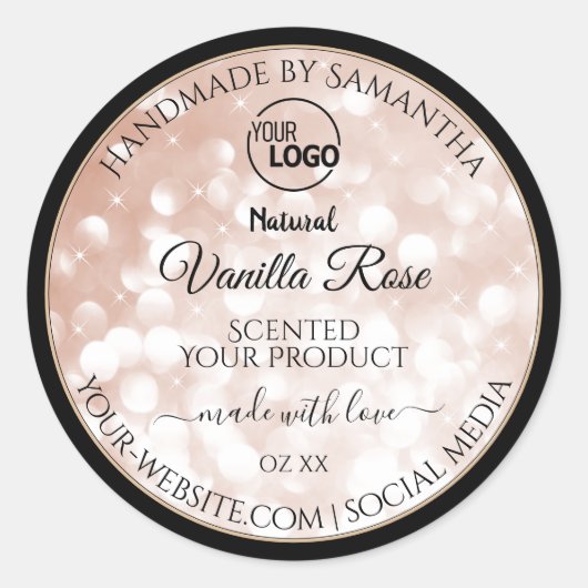 Luxury Rose Glitter Stars Product Labels Logo (Voorkant)