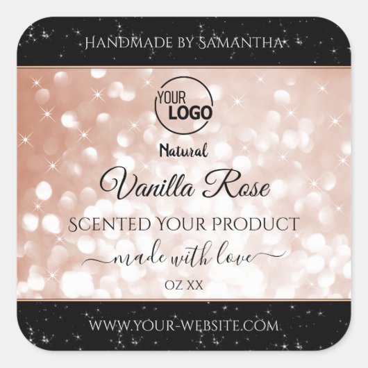 Luxury Rose Glitter Stars Product Labels Logo (Voorkant)