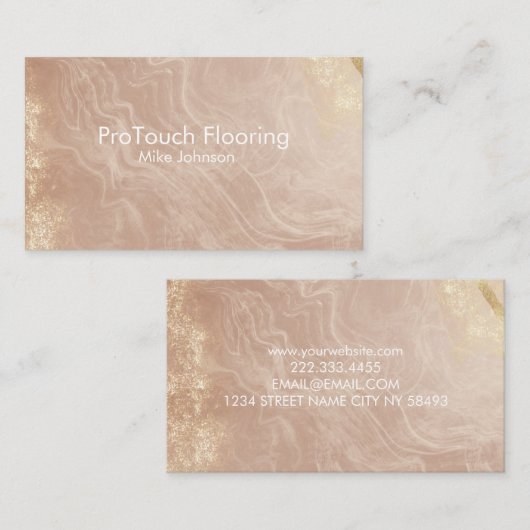 Luxury Rose Gold Agate & Glitter Flooring Visitekaartje (Voorkant / Achterkant)