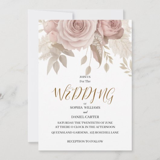 Luxury Rose Gold Blush Botanical Wedding Card Kaart (Voorkant)