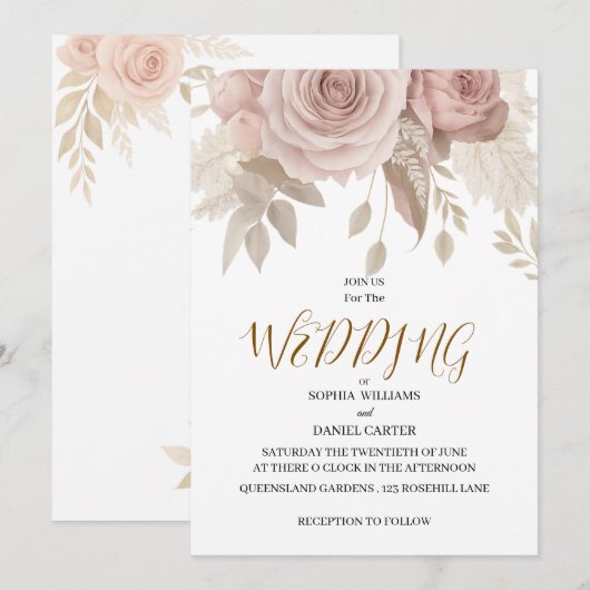Luxury Rose Gold Blush Botanical Wedding Card Kaart (Voorkant / Achterkant)