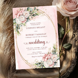 Luxury Rose Gold Blush Floral Wedding Invitation Kaart