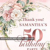 Luxury Rose Gold Floral Greenery 50th Birthday   Ronde Sticker
