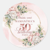 Luxury Rose Gold Floral Greenery 50th Birthday   Ronde Sticker (Voorkant)