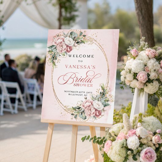 Luxury Rose Gold Flowers Greenery Bridal Shower  Poster