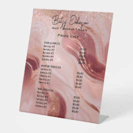 Luxury Rose Gold Glitter Beauty Salon Price List Reclamebord Met Voetstuk