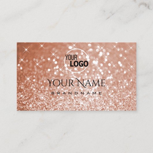 Luxury Rose Gold Glitter Luminous Stars add Logo Visitekaartje (Voorkant)