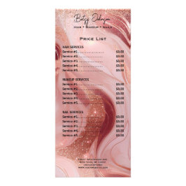Luxury Rose Gold Glitter Rack Card Price List Reclamekaart