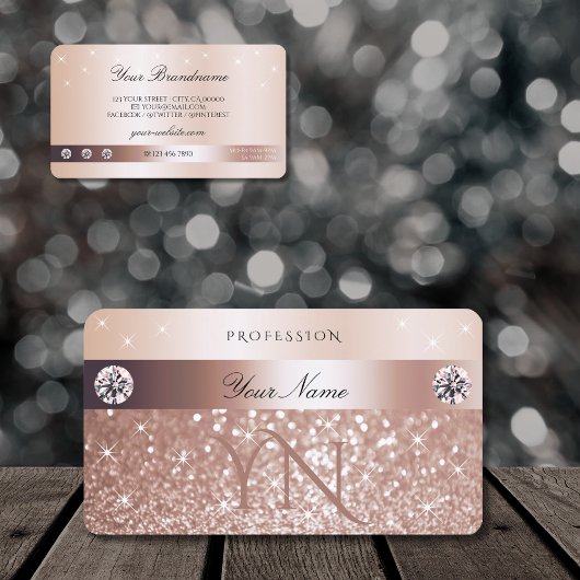 Luxury Rose Gold Glitter Sparkling Stars Monogram Visitekaartje