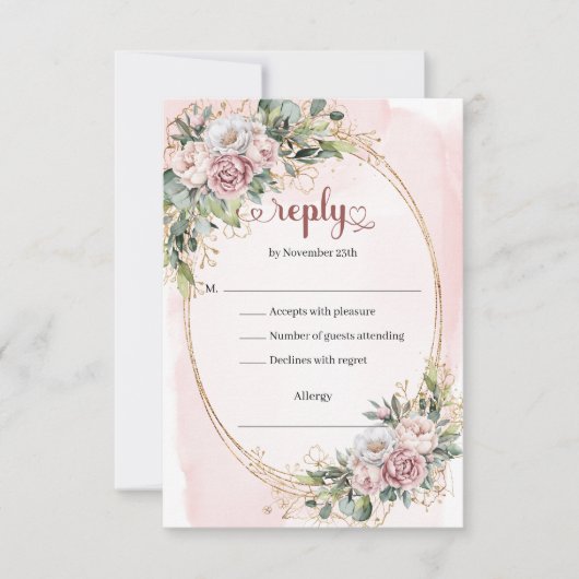 Luxury Rose Gold Greenery Wedding RSVP Card (Voorkant)