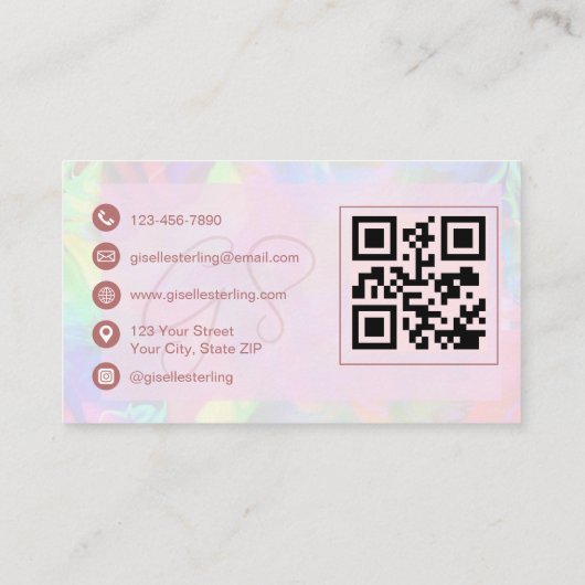 Luxury Rose Gold Opal QR Code Professional Visitekaartje (Achterkant)